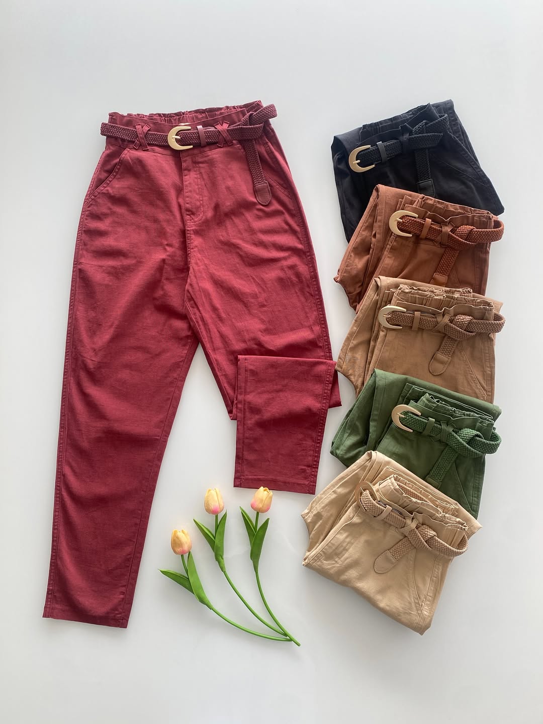 Calça Linho Com elastano com cinto importado