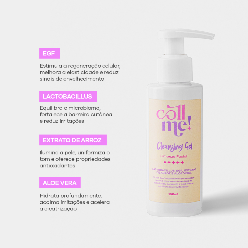 Cleansing Gel com Lactobacillus, EGF e Extrato de Arroz