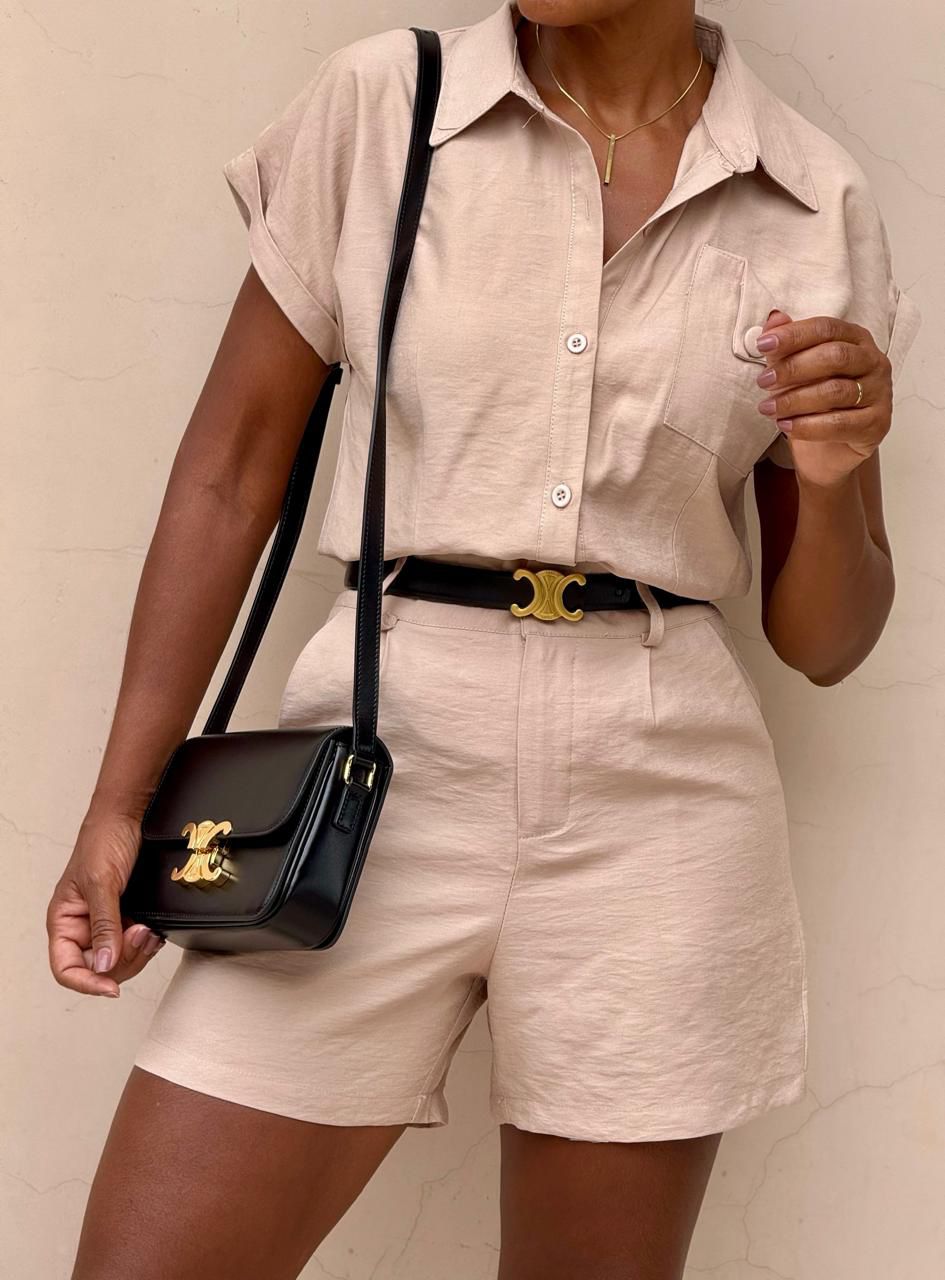 Conjunto Camisa Manga Curta e Shorts |  95% Linho 5% Elastano