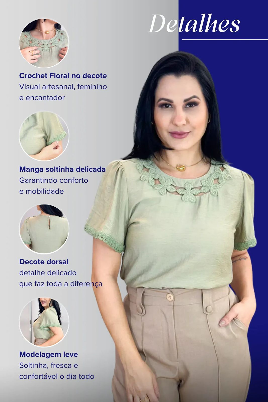 Blusa Mabel | Visco Acetinado com Detalhe Bordado
