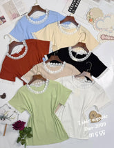 T-Shirt de Algodão com Renda