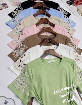 T-shirt Algodão/Elastano Com Bordas de Luxo