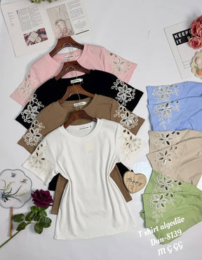 T-shirt Algodão/Elastano Com Bordas de Luxo