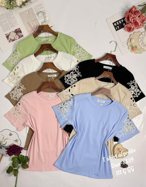 T-shirt Algodão/Elastano Com Bordas de Luxo