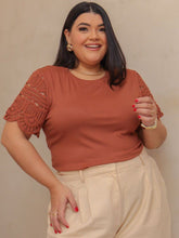 Blusa Algodão/Malha Verão Mangas em Crochê