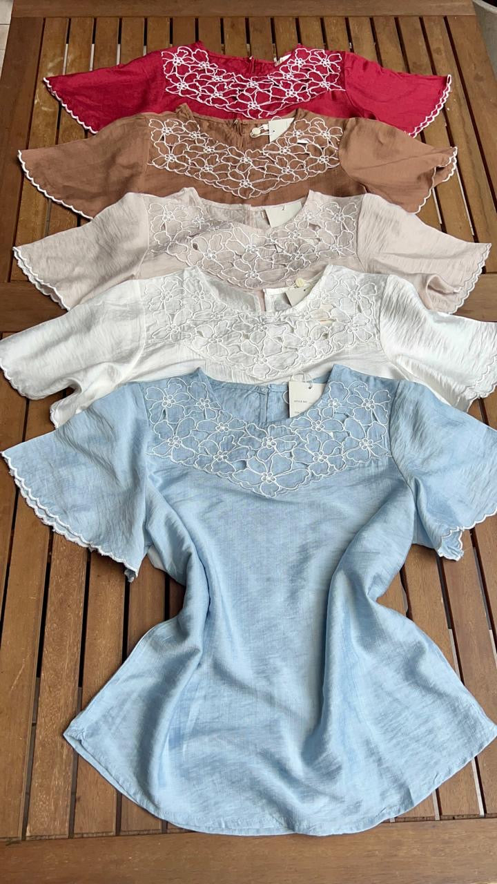 Blusa em Linho com Poliester Bordado